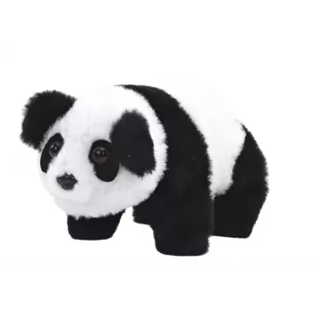 Interaktyvus pliušinis panda su rožiniu-mėlynu transporteriu LEAN TOYS 17613