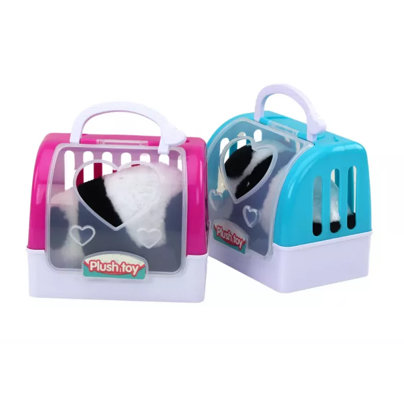 Interaktyvus pliušinis panda su rožiniu-mėlynu transporteriu LEAN TOYS 17613
