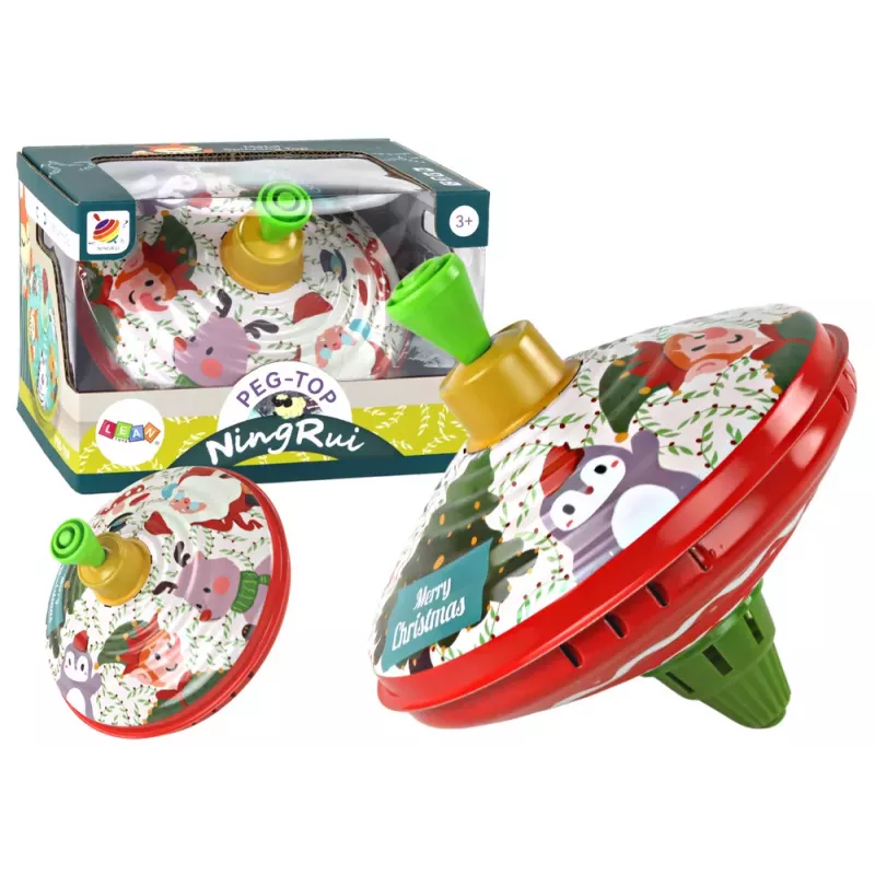 LEAN TOYS Traditional Metal Spinning Top Santa Claus Theme