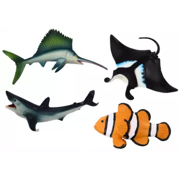 LEAN TOYS Jūros gyvūnų figūrėlių rinkinys Ryklys Delfinas Rajoja 5 vnt.