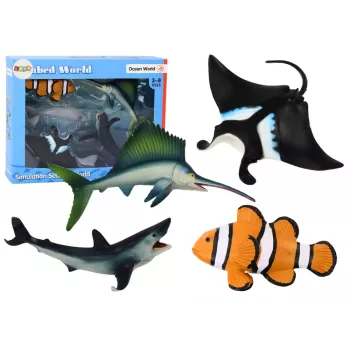 LEAN TOYS Jūros gyvūnų figūrėlių rinkinys Ryklys Delfinas Rajoja 5 vnt.