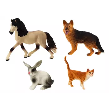 LEAN TOYS Naminiai gyvūnai: arklys, šuo, triušis, katė – 4 vnt. figūrėlių rinkinys
