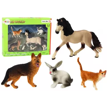 LEAN TOYS Naminiai gyvūnai: arklys, šuo, triušis, katė – 4 vnt. figūrėlių rinkinys