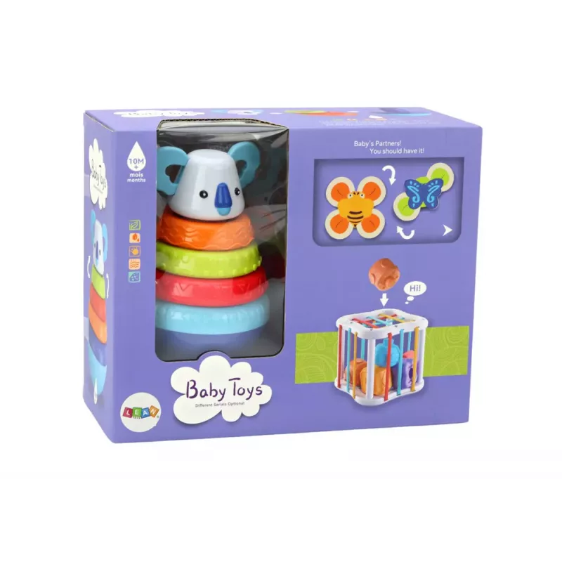 LEAN TOYS Sensorinių žaislų rinkinys Koala Tower Educational Cube Spinners