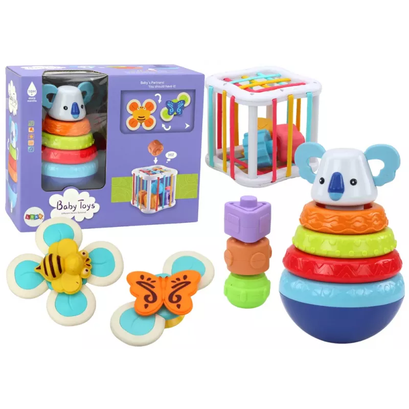 LEAN TOYS Sensorinių žaislų rinkinys Koala Tower Educational Cube Spinners