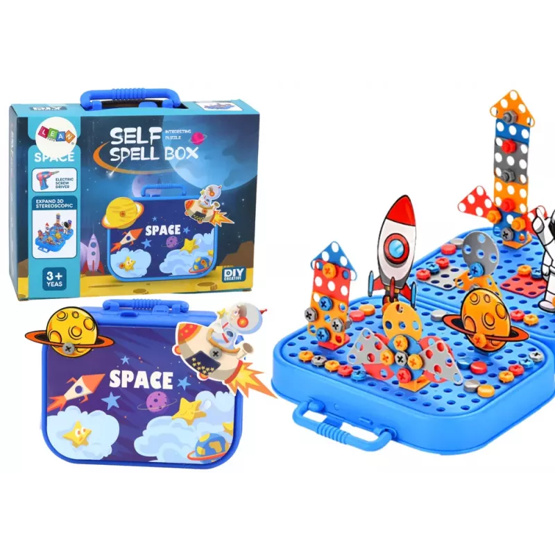 LEAN TOYS Suitcase Set DIY Puzzle Blocks Space Screwdriver 228 Pieces