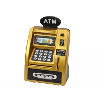 LEAN TOYS ATM Piggy Bank vaikams, mokantis taupyti, auksinė juoda