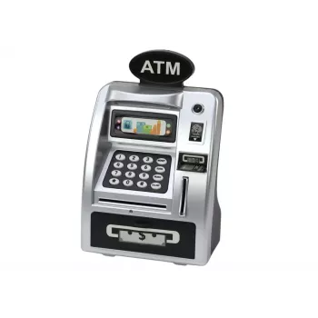 LEAN TOYS ATM Piggy Bank taupyklė vaikams, mokanti taupyti, sidabrinė juoda