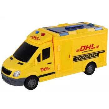 LEAN TOYS Delivery Car 1:16 Friction Drive Opening Doors Lights Yellow Sounds