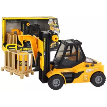 LEAN TOYS Yellow Forklift 1:16 Moving Forks Sounds Lights