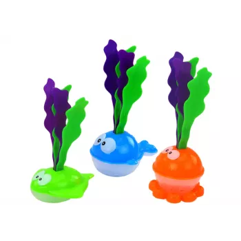 LEAN TOYS Vonios žaislų dėžė su kiaurymėmis 2in1 Ryklys su žuvimi ir dumbliais