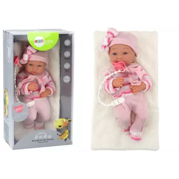 LEAN TOYS Baby Doll with Striped Sweater, Hat, Scarf and Accessories, Pink