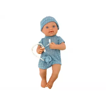 LEAN TOYS Baby Doll in Blue Clothes, Hat, Pacifier, and Blanket 35 cm