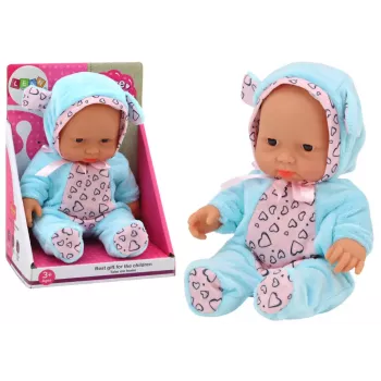 LEAN TOYS Small Baby Doll su drabužiais, kepure, lankeliu, ausytėmis, mėlyna