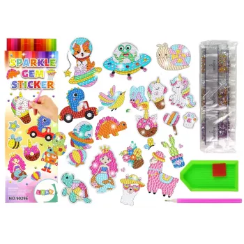 LEAN TOYS „Diamond Embroidery Stickers“ – 12 dalių deimantinio piešimo lipdukų rinkinys vaikams