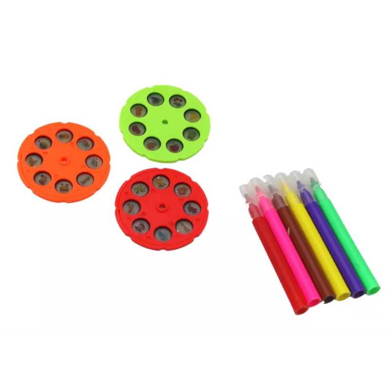 LEAN TOYS Piešimo projektorius su 3 keičiamais diskais ir rašikliais, violetinis