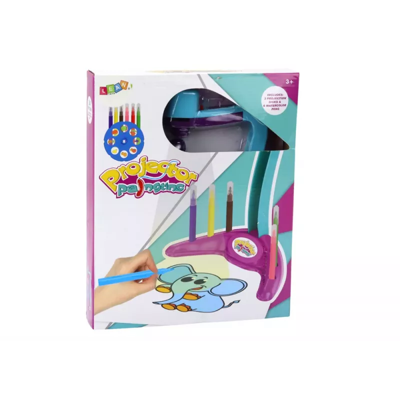 LEAN TOYS Piešimo projektorius su 3 keičiamais diskais ir rašikliais, violetinis