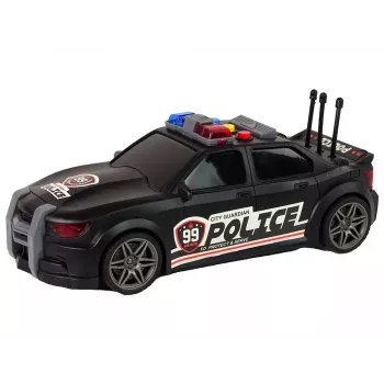 LEAN TOYS Policijos sportinis automobilis su atidaromu bagažinės dangčiu, šviesomis ir garsais, juodas, 1:16