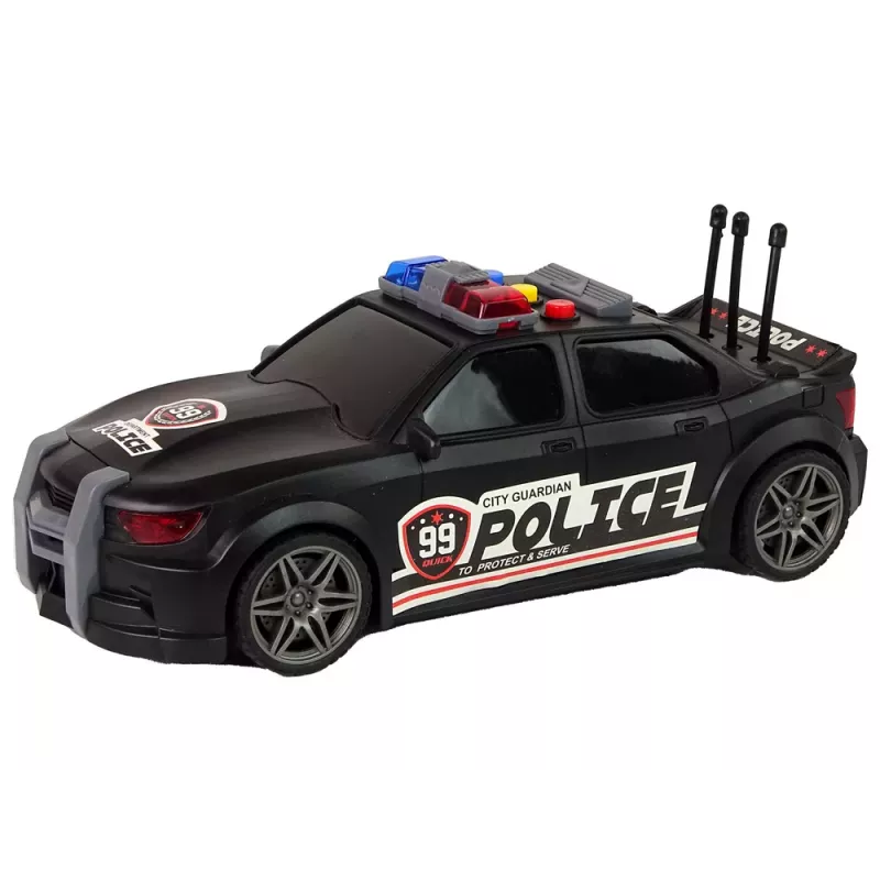 LEAN TOYS Policijos sportinis automobilis su atidaromu bagažinės dangčiu, šviesomis ir garsais, juodas, 1:16