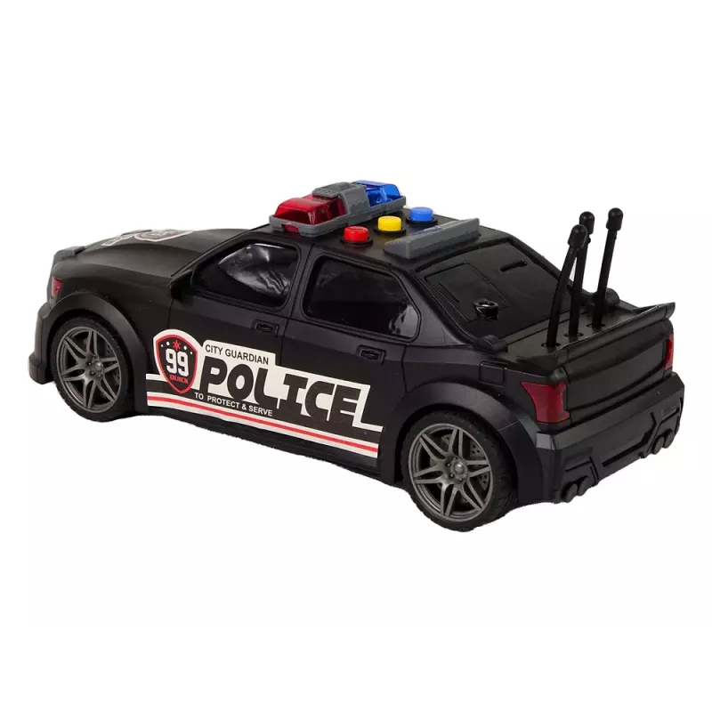 LEAN TOYS Policijos sportinis automobilis su atidaromu bagažinės dangčiu, šviesomis ir garsais, juodas, 1:16
