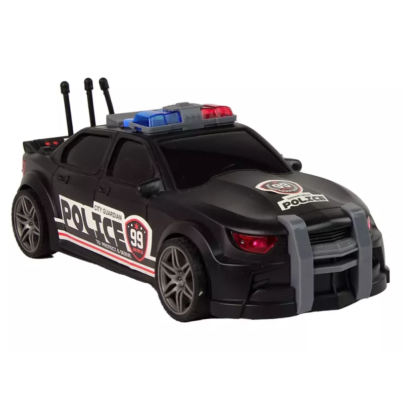 LEAN TOYS Policijos sportinis automobilis su atidaromu bagažinės dangčiu, šviesomis ir garsais, juodas, 1:16