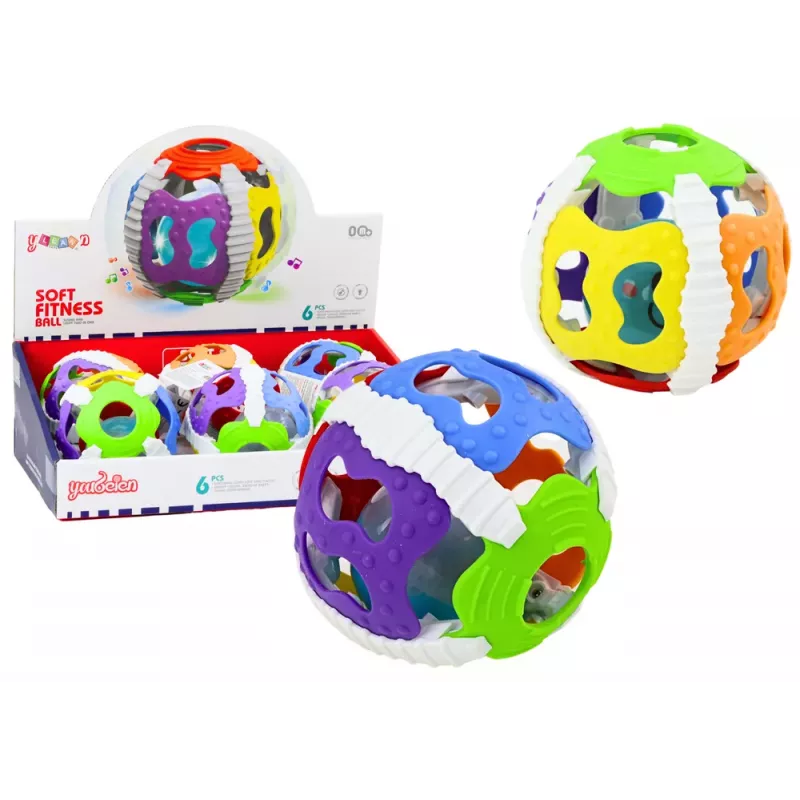LEAN TOYS Sensorinis kamuoliukas kūdikiams, guminis, su šviesomis ir garsais, spalvingas