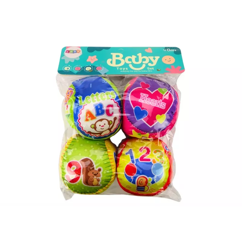 LEAN TOYS Minkštų kamuoliukų rinkinys Spalvingi lavinamieji barškučiai 4 vnt.