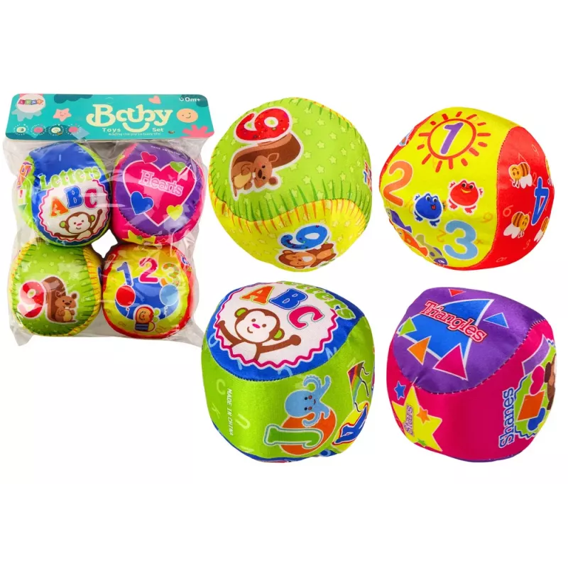 LEAN TOYS Minkštų kamuoliukų rinkinys Spalvingi lavinamieji barškučiai 4 vnt.