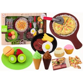 LEAN TOYS Fast Food Set Fruits Steak Ice Cream Accessories Pizza French fries 26 vnt.