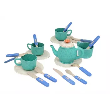 LEAN TOYS Disney Frozen stalo indų rinkinys 22 vnt. – puodeliai, lėkštutės, stalo įrankiai, arbatinukas