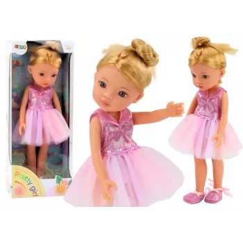 LEAN TOYS Pink Ballerina lėlė 33cm su suknele, baleto bateliais, tiara