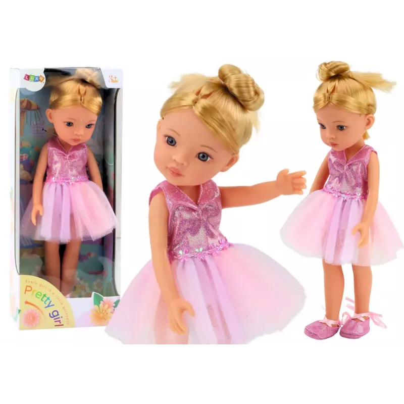 LEAN TOYS Pink Ballerina lėlė 33cm su suknele, baleto bateliais, tiara