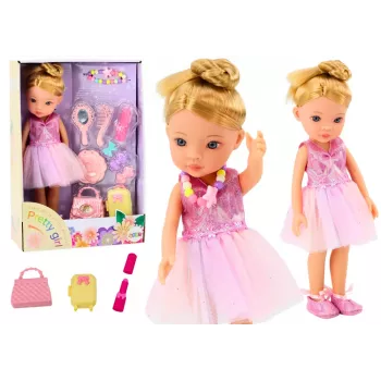 LEAN TOYS Balerinos lėlė su rožiniais baleto aksesuarais
