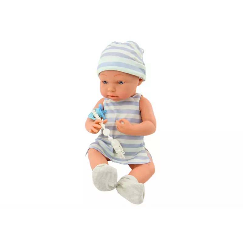 LEAN TOYS Baby Doll in Blue and White Clothes, Hat, Pacifier, Bib, Quilt