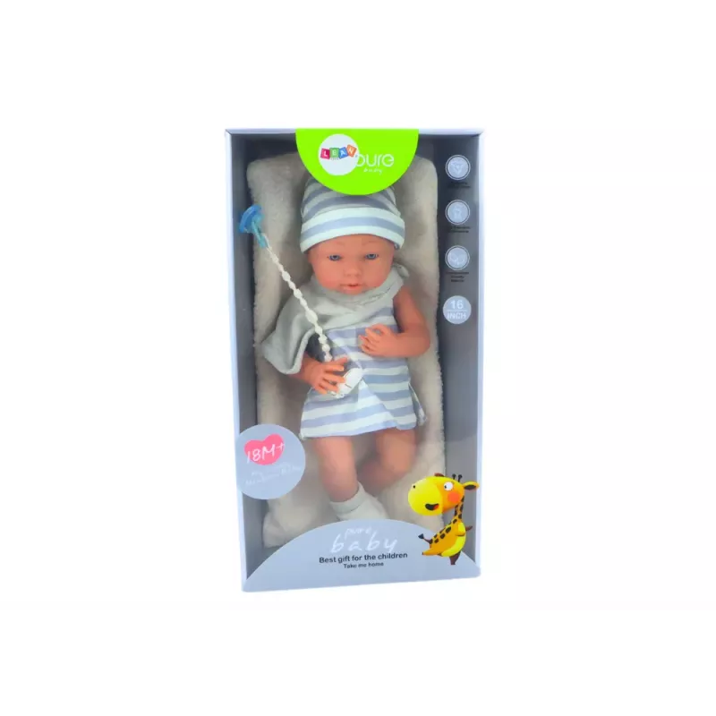 LEAN TOYS Baby Doll in Blue and White Clothes, Hat, Pacifier, Bib, Quilt
