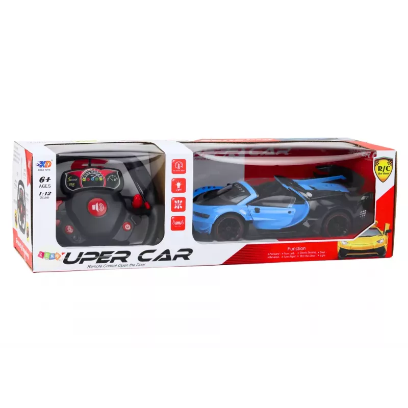 LEAN TOYS nuotoliniu valdymu sportinis automobilis RC 1:12 su atsidarančiomis durelėmis mėlynas