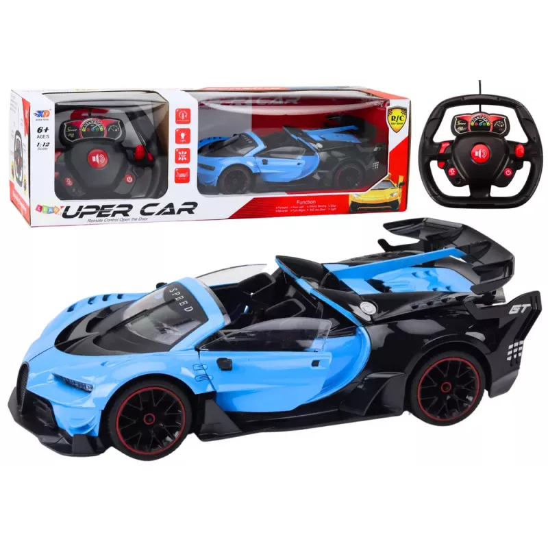 LEAN TOYS nuotoliniu valdymu sportinis automobilis RC 1:12 su atsidarančiomis durelėmis mėlynas