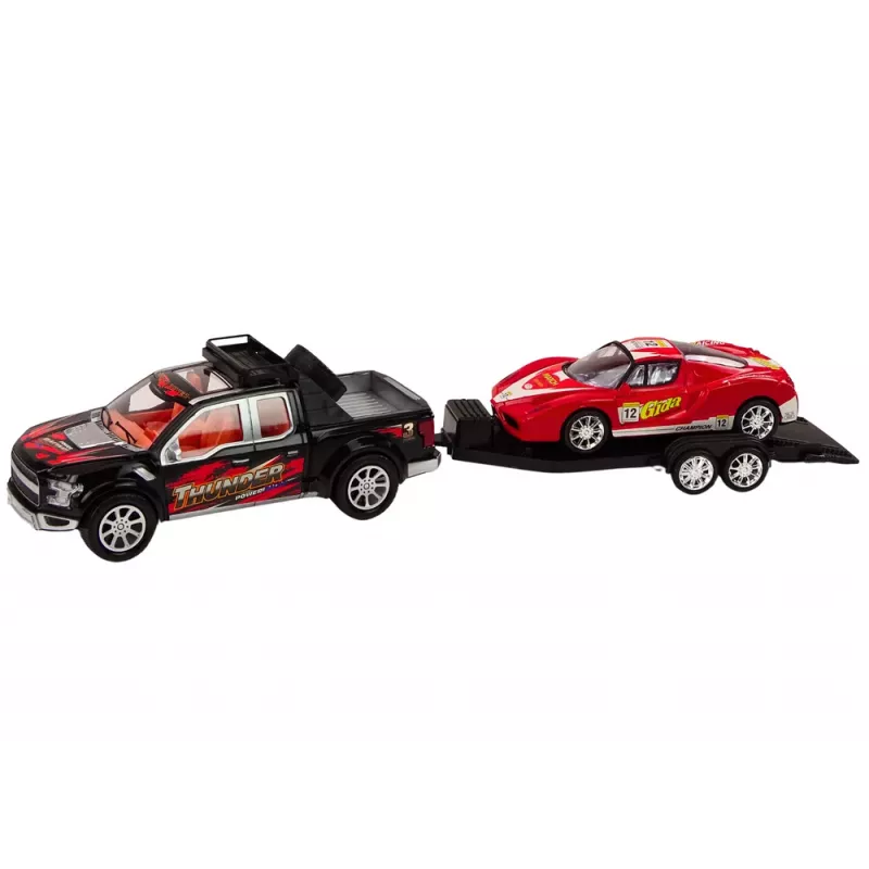LEAN TOYS automobilių rinkinys su pikapu, vilkiku, puspriekabe, sportiniu ir visureigiu