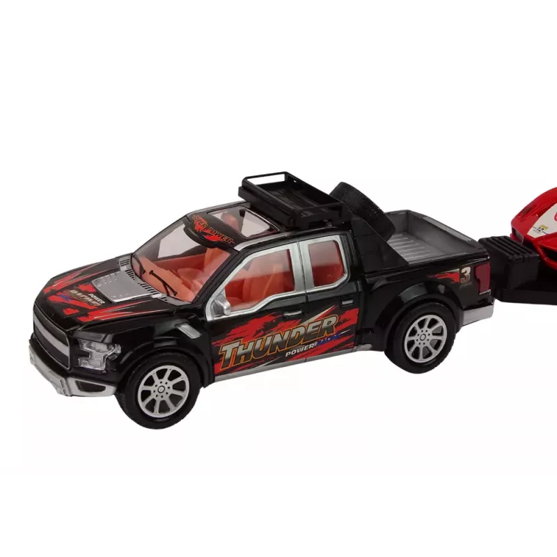 LEAN TOYS automobilių rinkinys su pikapu, vilkiku, puspriekabe, sportiniu ir visureigiu