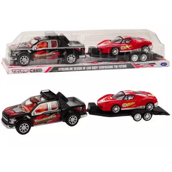 LEAN TOYS automobilių rinkinys su pikapu, vilkiku, puspriekabe, sportiniu ir visureigiu