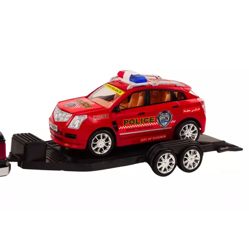 LEAN TOYS Policijos rinkinys su pikapu, visureigiu, vilkiku ir priekaba
