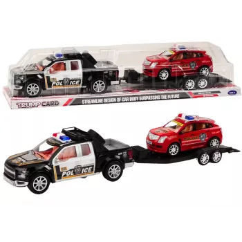 LEAN TOYS Policijos rinkinys su pikapu, visureigiu, vilkiku ir priekaba