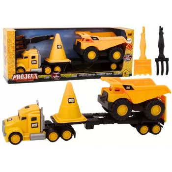 LEAN TOYS Statybinės technikos rinkinys: Savivartis, Ekskavatorius, Buldozeris – Judančios dalys, Geltona