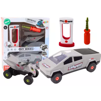 LEAN TOYS Šiuolaikinio automobilio ir keturračio ardymo rinkinys DIY pilkas