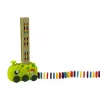LEAN TOYS Baterijomis varomas žalias dinozaurų traukinukas su spalvingais domino kaladėlėmis, 4 spalvų blokeliai