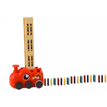 LEAN TOYS Red Dinosaur Battery Operated Car Arranging Colorful Dominoes 4 Colors of Blocks