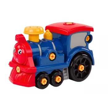 LEAN TOYS Cartoon Turning Locomotive DIY Building Blocks Kit Navy Blue 386 Pieces