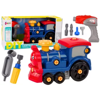 LEAN TOYS Cartoon Turning Locomotive DIY Building Blocks Kit Navy Blue 386 Pieces