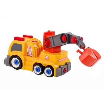 LEAN TOYS Kartono sunkvežimis su kranu išardymui DIY oranžinis