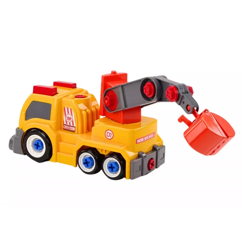 LEAN TOYS Kartono sunkvežimis su kranu išardymui DIY oranžinis